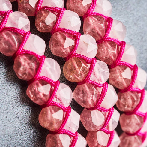 Quartz rose et quartz rose | Or rose | Bracelet double géométrique
